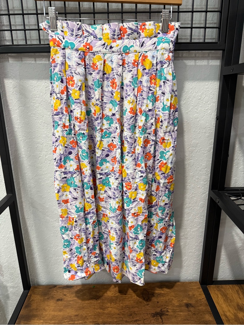 Velvet Floral Maxi Skirt in White with Yellow, Teal & Orange Accents